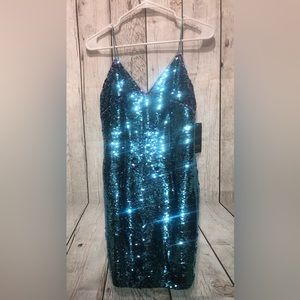 NWT!!! Aidan Mattox Teal/Purple FlipSequin Cocktail Spagh Strap Dress Sz 2